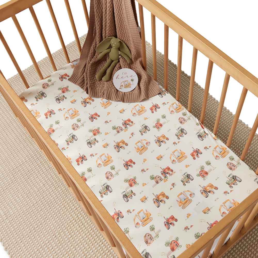 Snuggle Hunny Cot Fitted Sheet - Diggers & Tractors