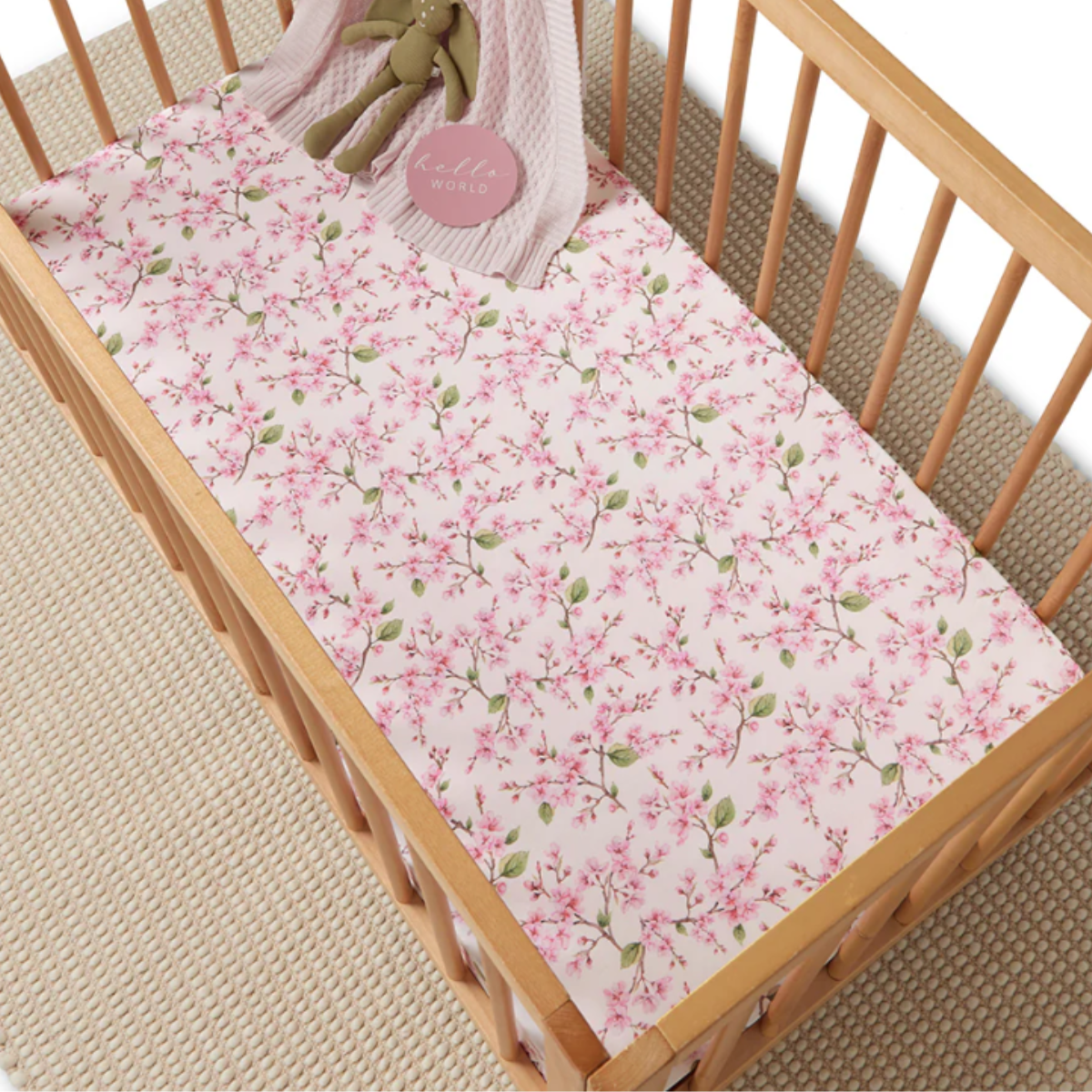 Cherry Blossom Organic Fitted Cot Sheet