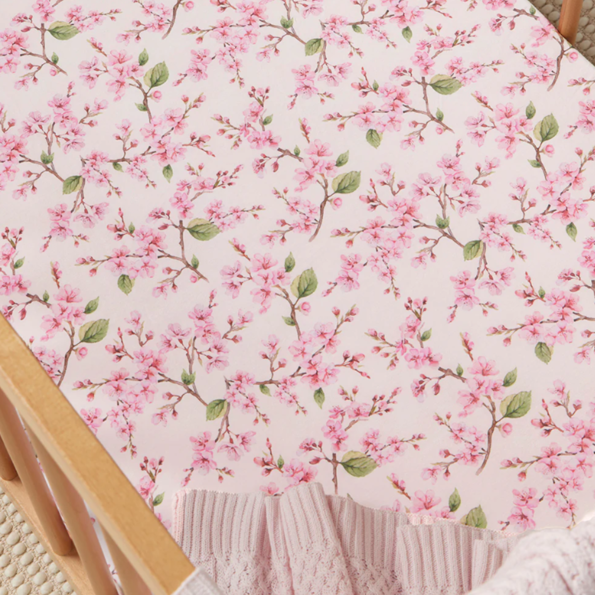 Cherry Blossom Organic Fitted Cot Sheet