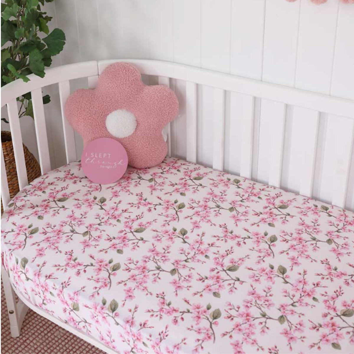 Cherry Blossom Organic Fitted Cot Sheet