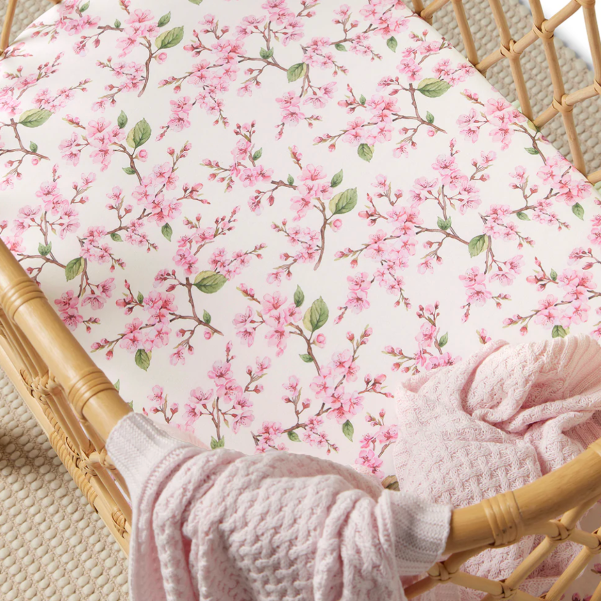 Cherry Blossom Organic Bassinet Sheet / Change Pad Cover