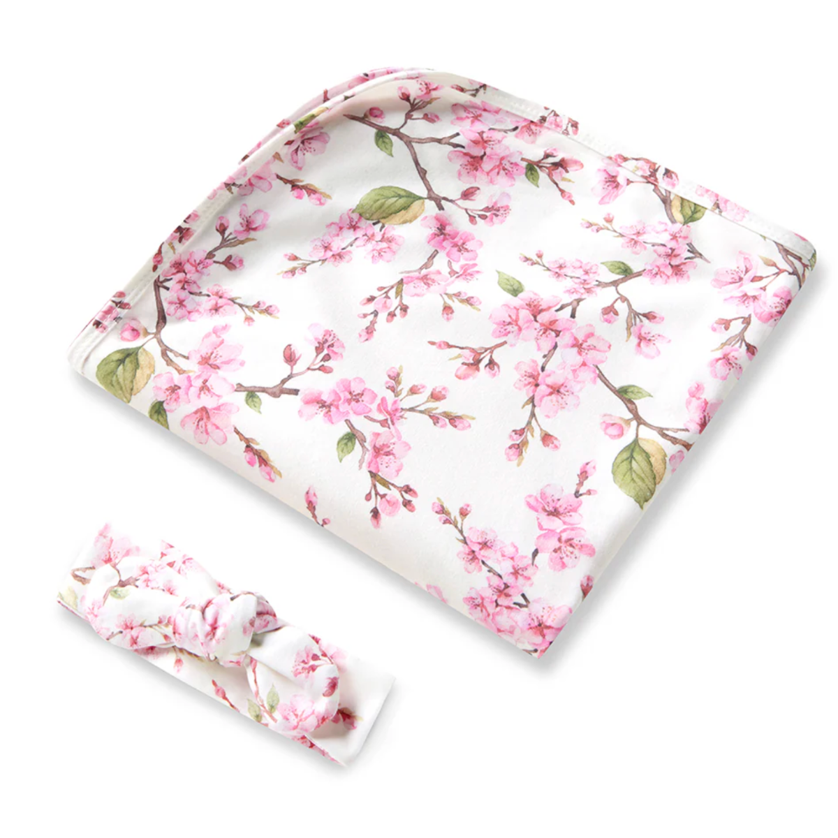 Cherry Blossom Organic Jersey Wrap & Topknot Set