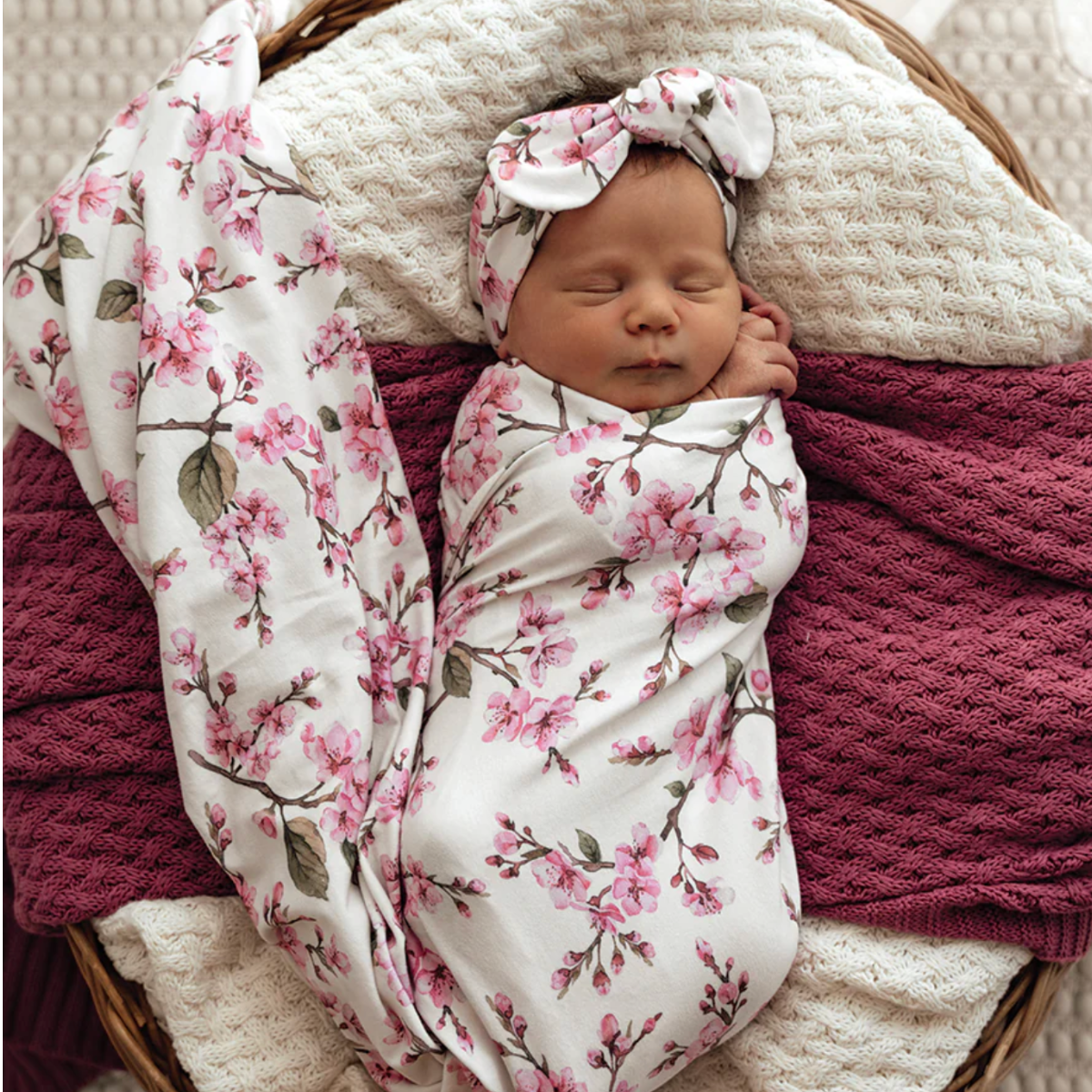 Cherry Blossom Organic Jersey Wrap & Topknot Set