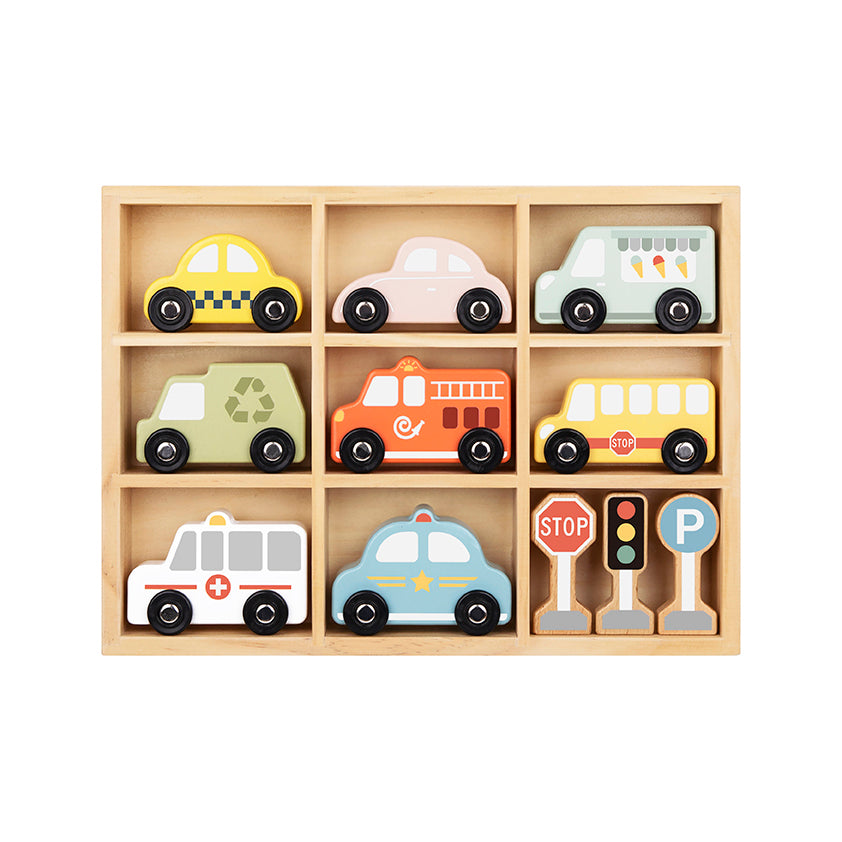 Tooky Wooden Vehicle Playset for Kids | Transportation & Road Safety Toy
