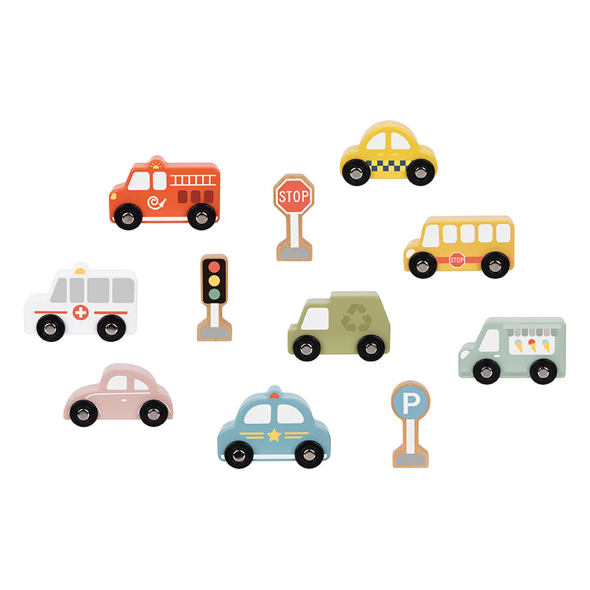 Tooky Wooden Vehicle Playset for Kids | Transportation & Road Safety Toy
