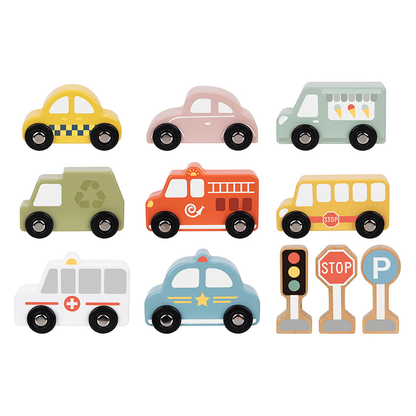 Tooky Wooden Vehicle Playset for Kids | Transportation & Road Safety Toy