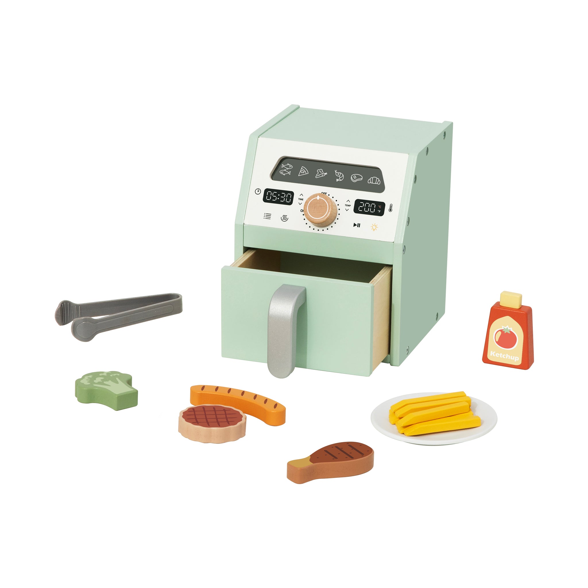 Tooky Kids Play Air Fryer Toy | Wooden Kitchen Role-Play Set