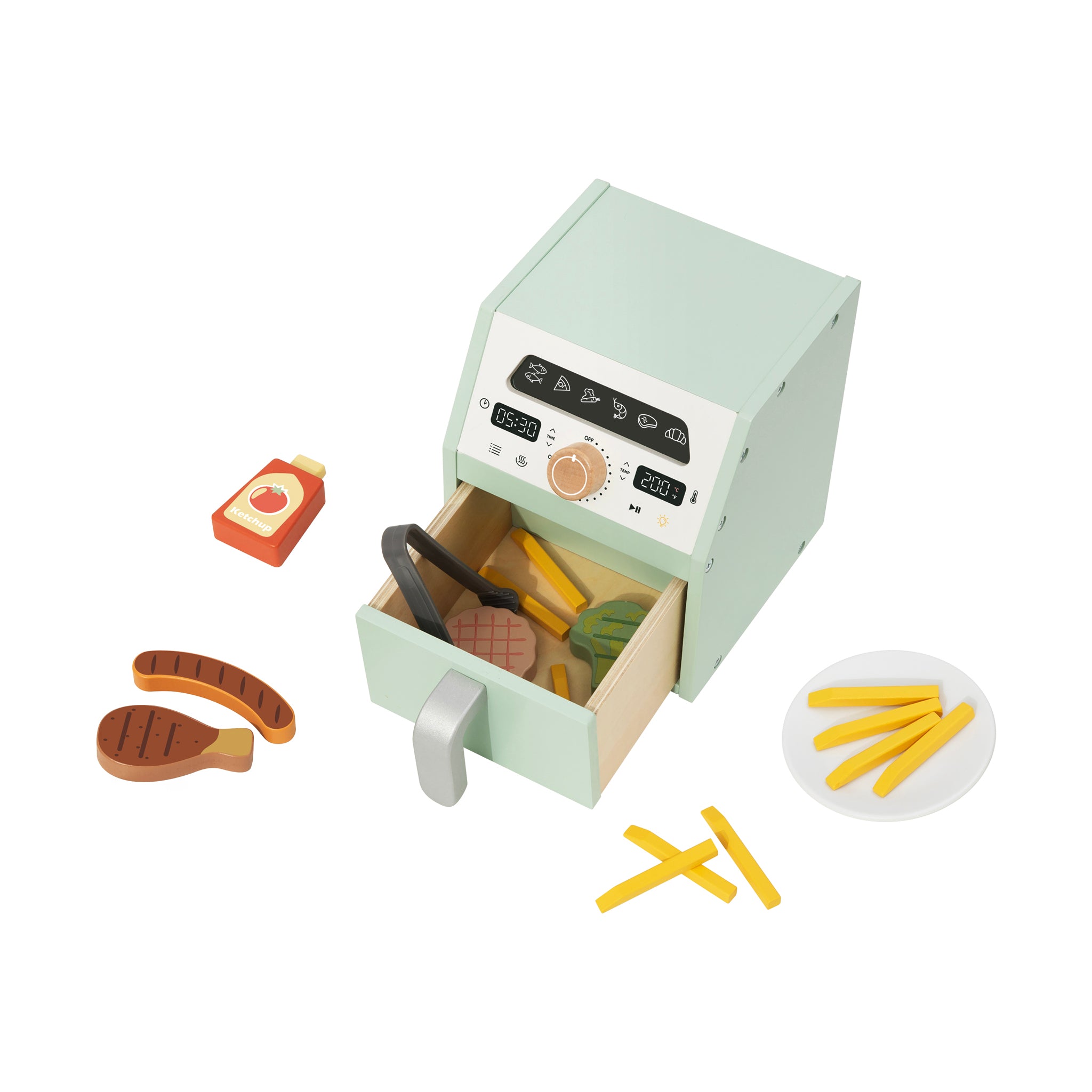 Tooky Kids Play Air Fryer Toy | Wooden Kitchen Role-Play Set