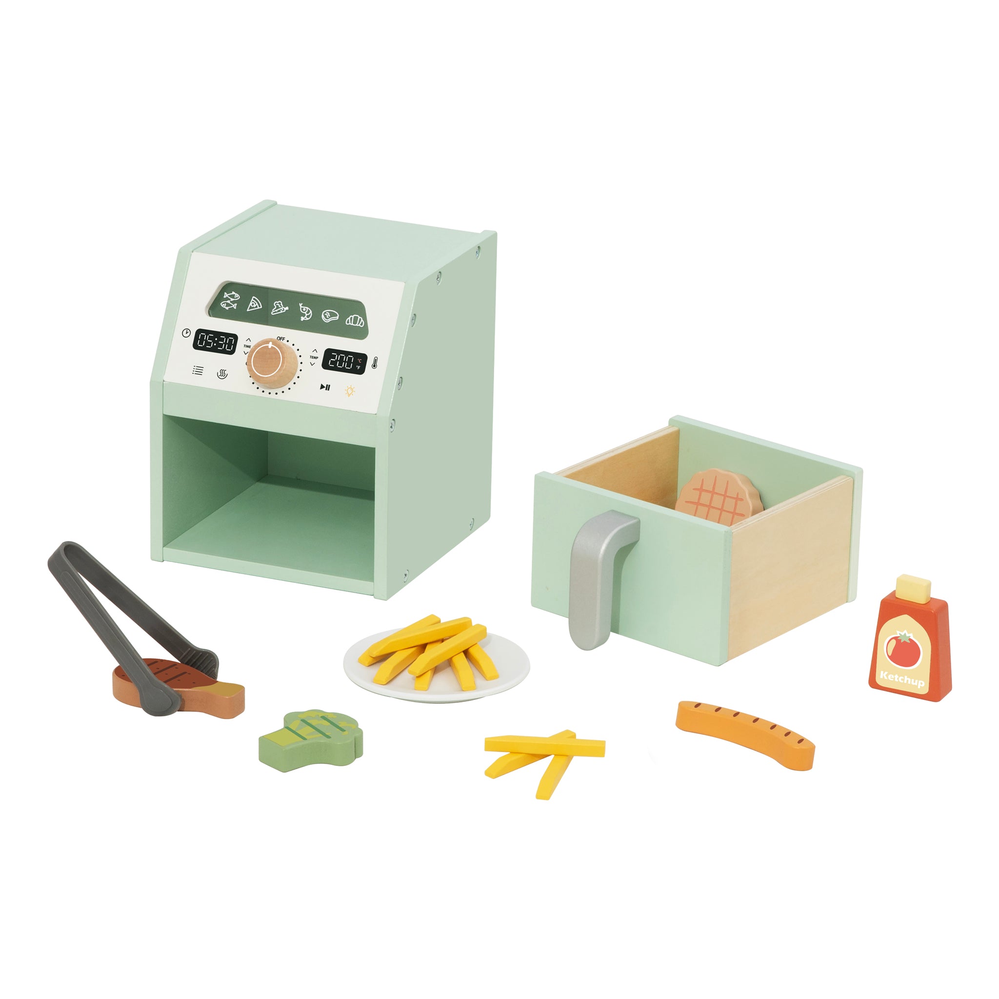 Tooky Kids Play Air Fryer Toy | Wooden Kitchen Role-Play Set