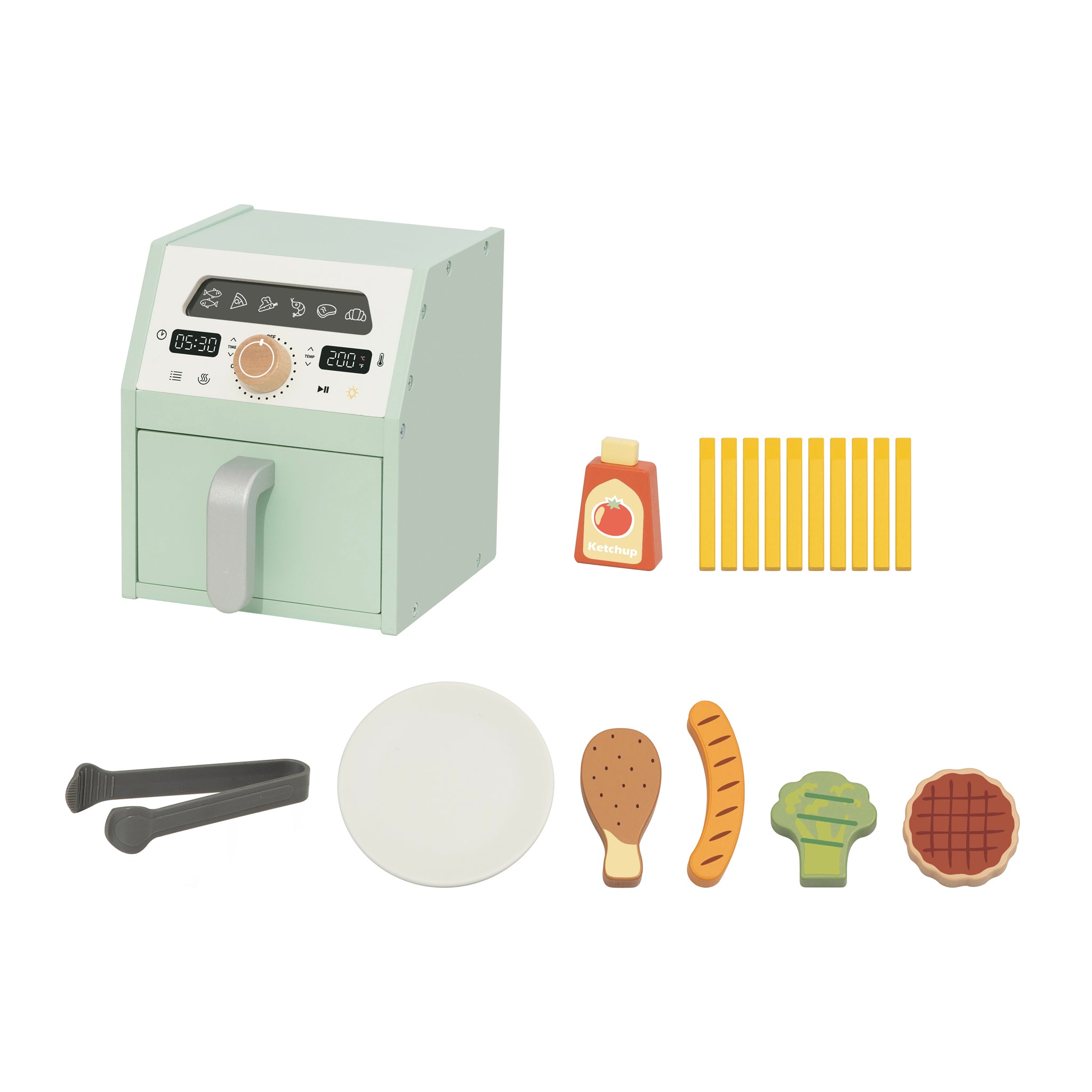 Tooky Kids Play Air Fryer Toy | Wooden Kitchen Role-Play Set