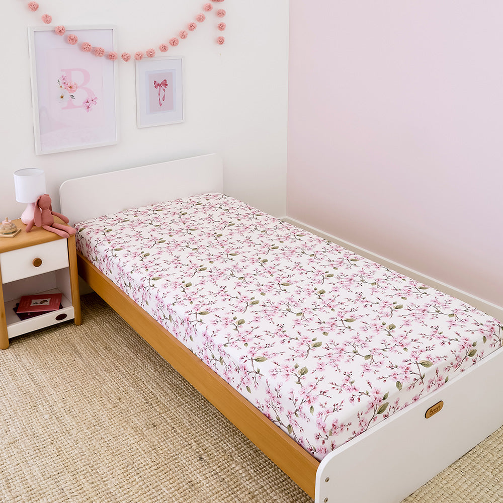 Snuggle Hunny King Single Fitted Sheet - Cherry Blossom