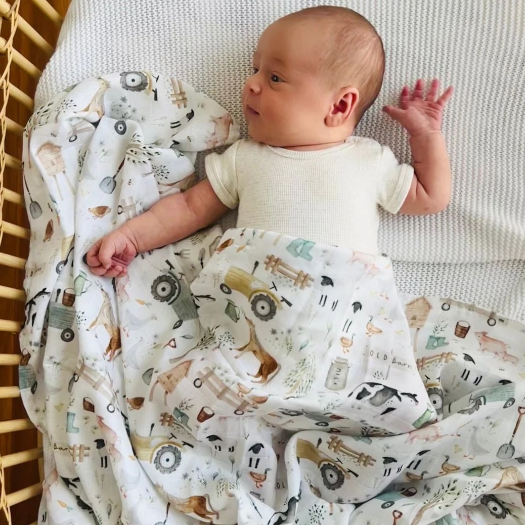 Cuddle Bug Bamboo Muslin Wrap 120 x 120cm - Farm Life