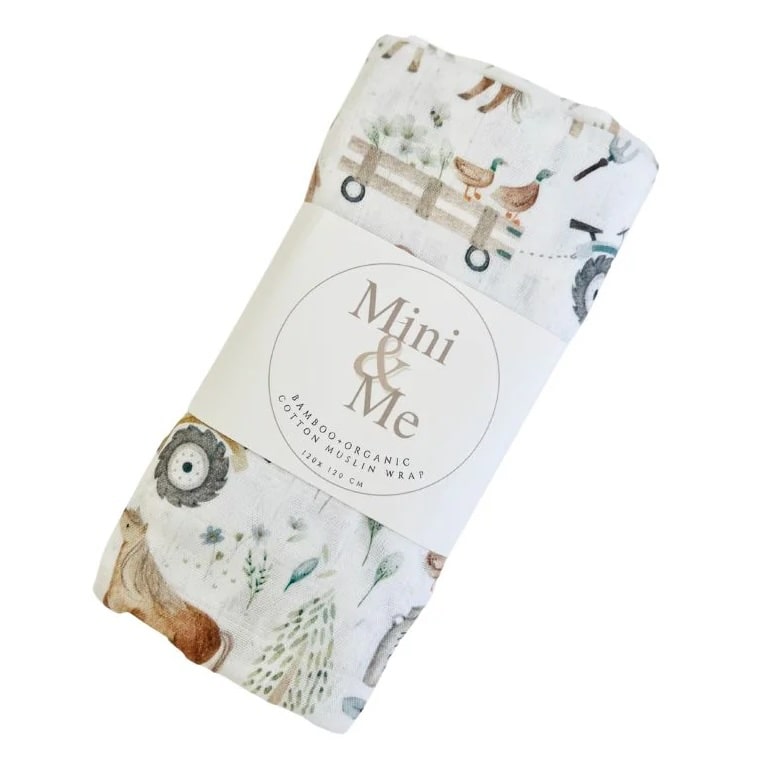Cuddle Bug Bamboo Muslin Wrap 120 x 120cm - Farm Life