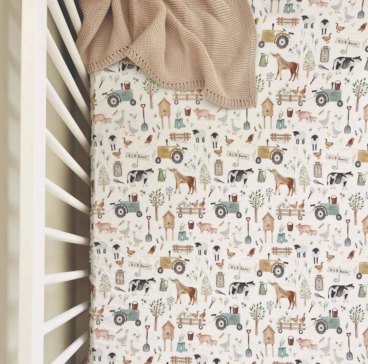 Cuddle Bug Cot Fitted Sheet 132 x 70cm - Farm Life