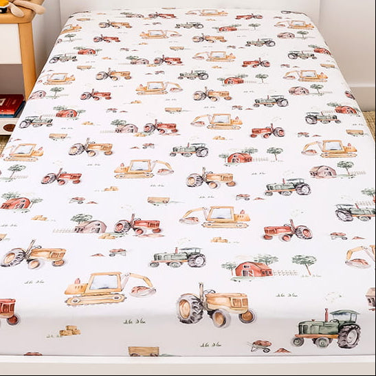 Snuggle Hunny Double Fitted Sheet - Diggers & Tractors