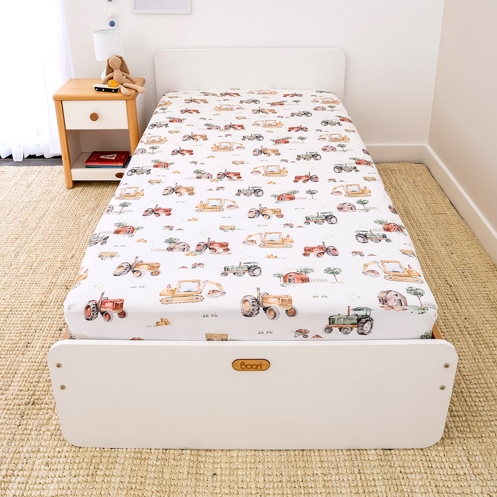 Snuggle Hunny Single Fitted Sheet - Diggers & Tractors