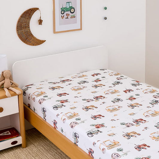 Snuggle Hunny Double Fitted Sheet - Diggers & Tractors