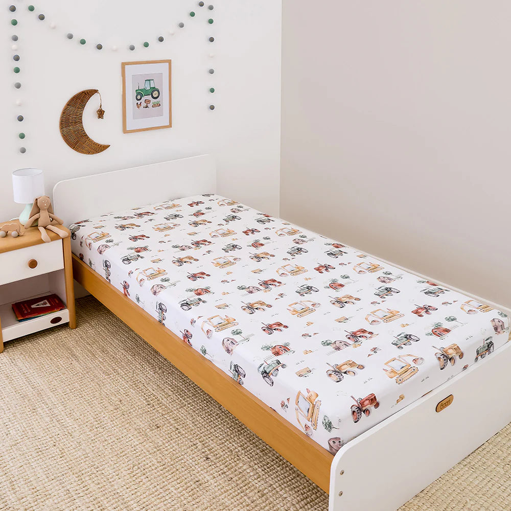 Snuggle Hunny Single Fitted Sheet - Diggers & Tractors