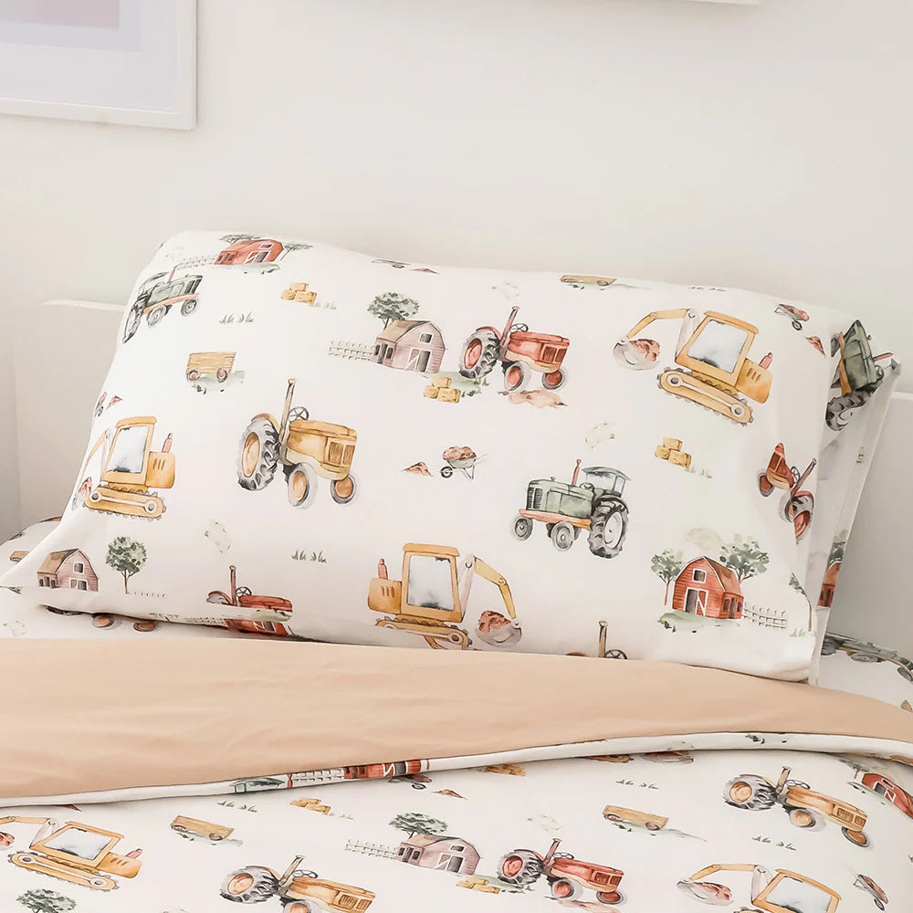 Snuggle Hunny Single Pillowcase - Diggers & Tractors