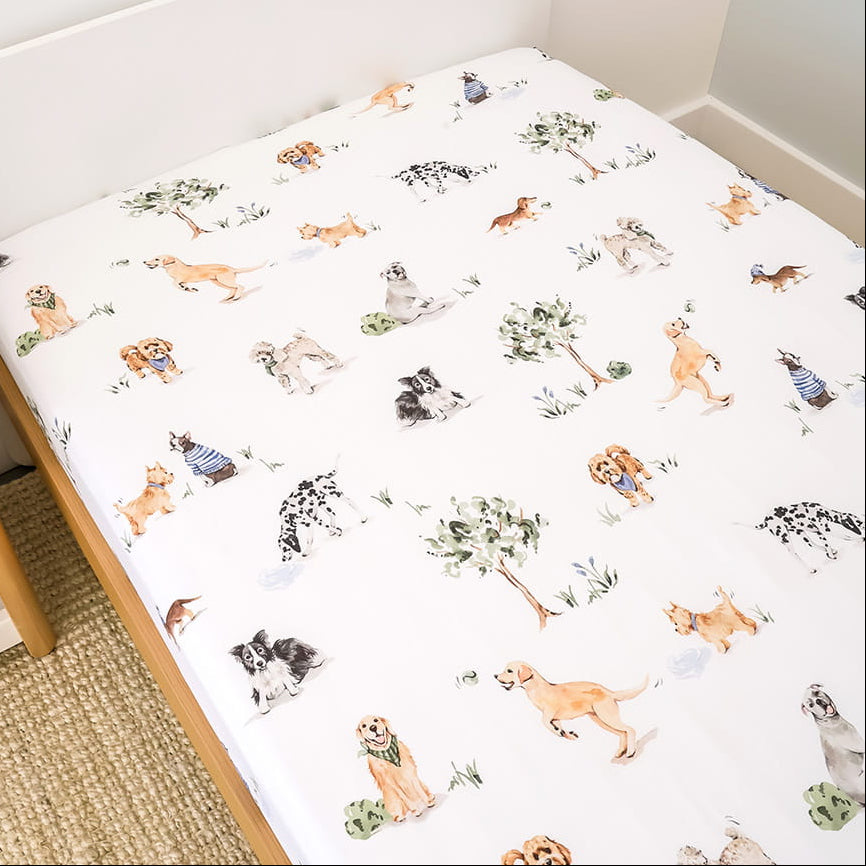 Snuggle Hunny Double Fitted Sheet - Dog Park