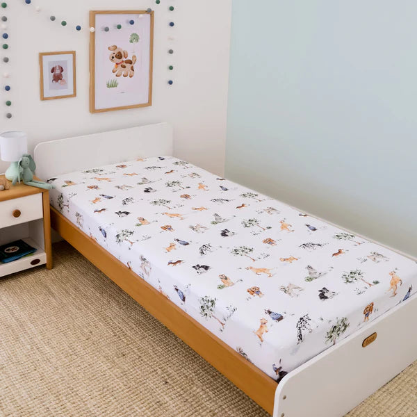 Snuggle Hunny King Single Fitted Sheet - Dog Park